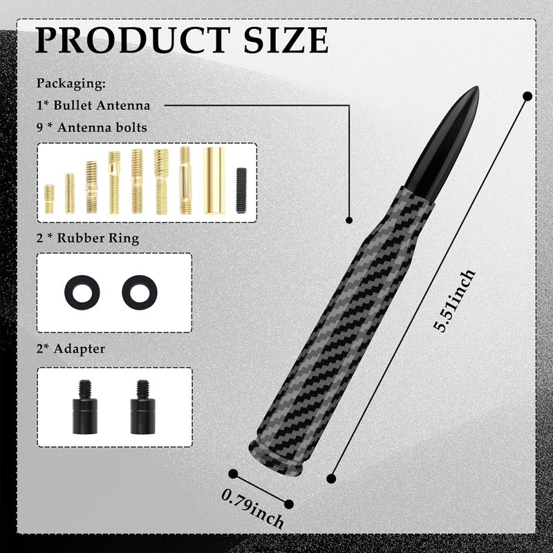 Turcee Car Bullet Antenna,Truck Exterior Decoration Accessories Car Vehicle Replacement Antenna Conpatible with Ford F150 RAM 1500 GMC Heavy Duty Pickup Trucks Accessories(Carbon Fiber Black) - Image 2